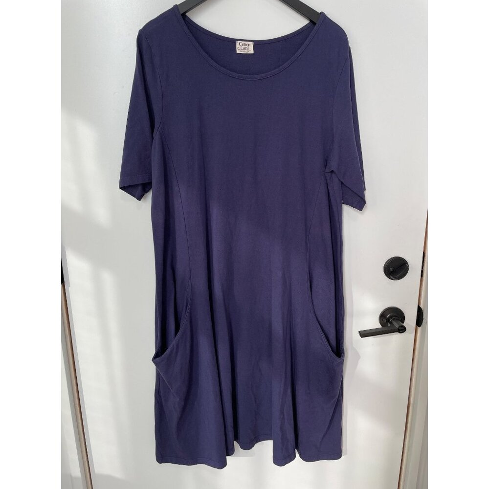 Cotton Lani Dress Plus Size 1X Short Sleeve Pockets Navy Blue Cotton Essentials
